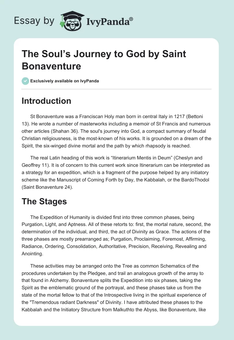 "The Soul’s Journey to God" by Saint Bonaventure. Page 1