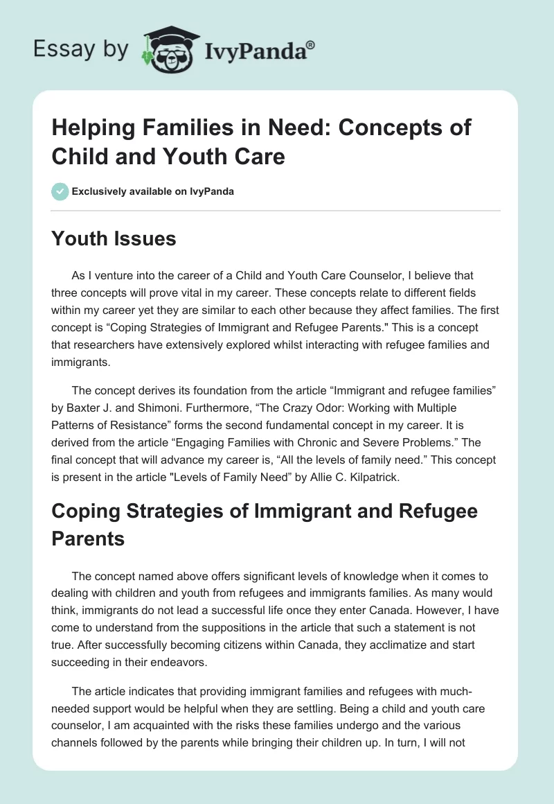 Helping Families in Need: Concepts of Child and Youth Care. Page 1