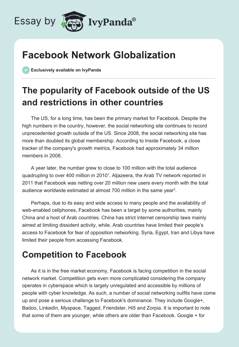 Facebook Network Globalization. Page 1