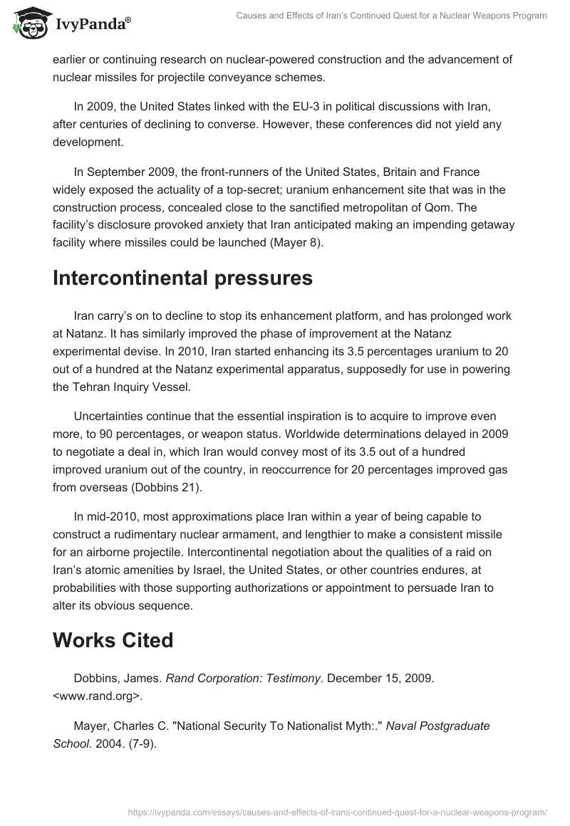 Causes and Effects of Iran’s Continued Quest for a Nuclear Weapons Program. Page 3