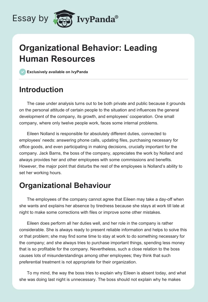 Organizational Behavior: Leading Human Resources. Page 1