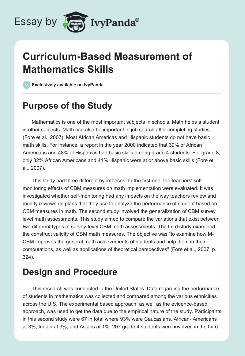 Curriculum-Based Measurement of Mathematics Skills. Page 1