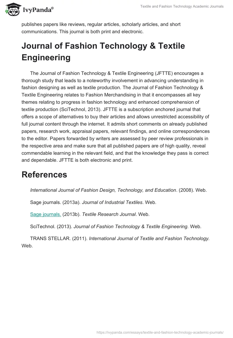 Textile and Fashion Technology Academic Journals. Page 3