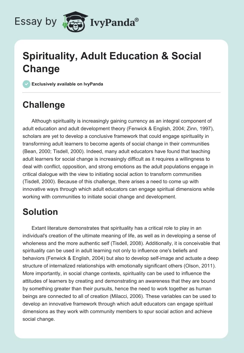 Spirituality, Adult Education & Social Change. Page 1