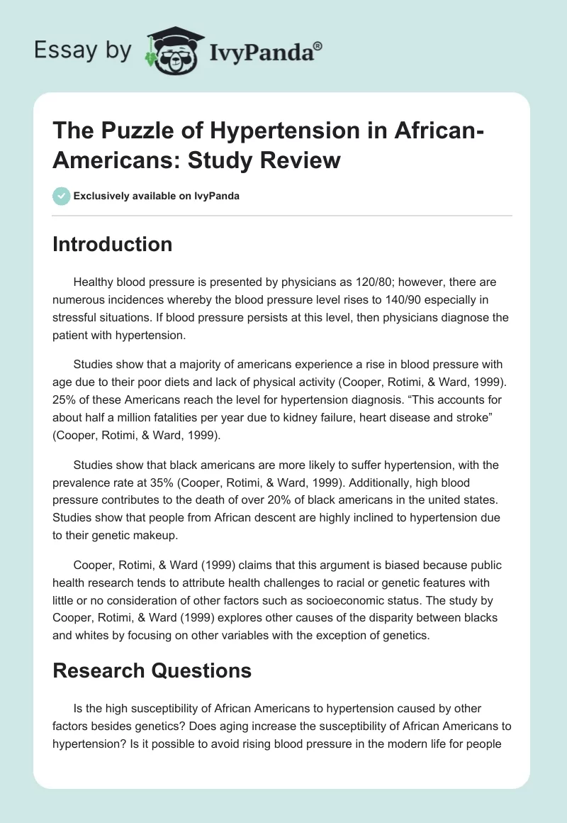 The Puzzle of Hypertension in African-Americans: Study Review. Page 1