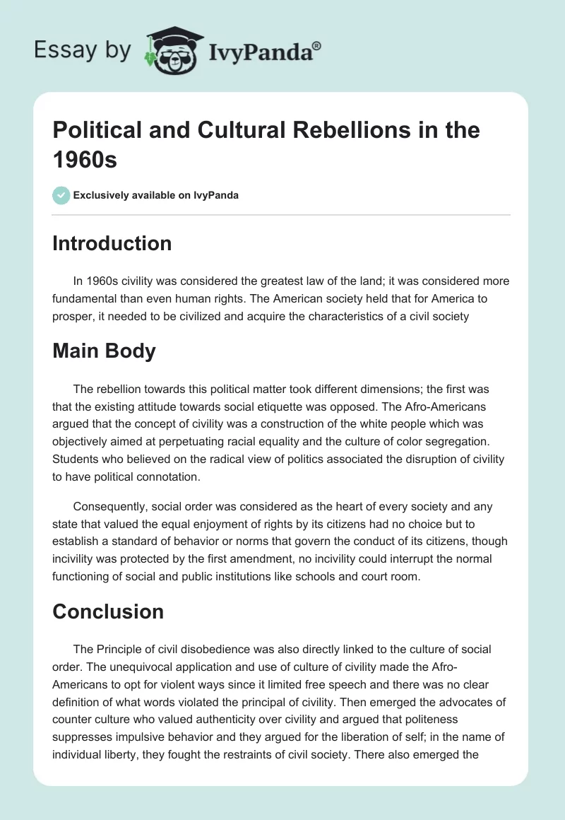 Political and Cultural Rebellions in the 1960s. Page 1