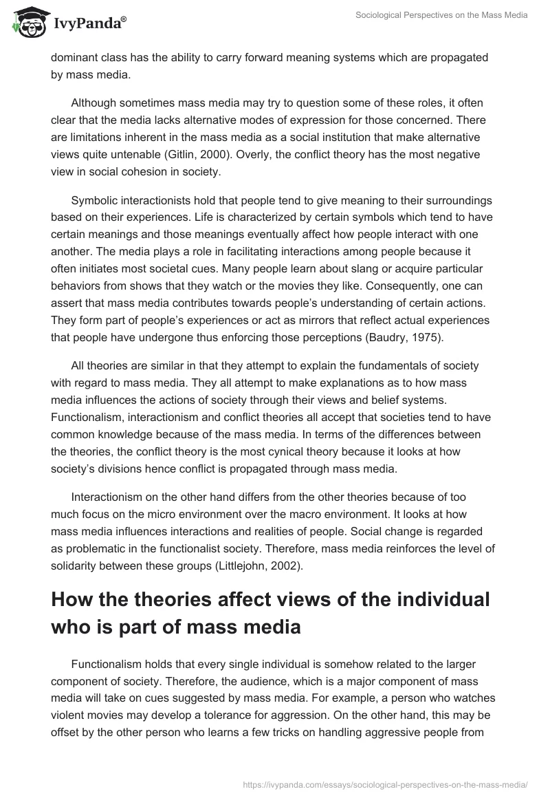 Sociological Perspectives on the Mass Media. Page 2
