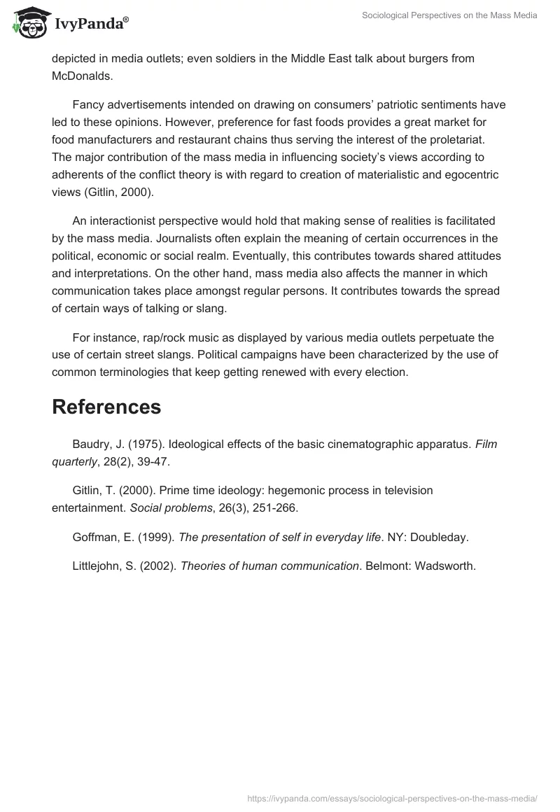 Sociological Perspectives on the Mass Media. Page 5