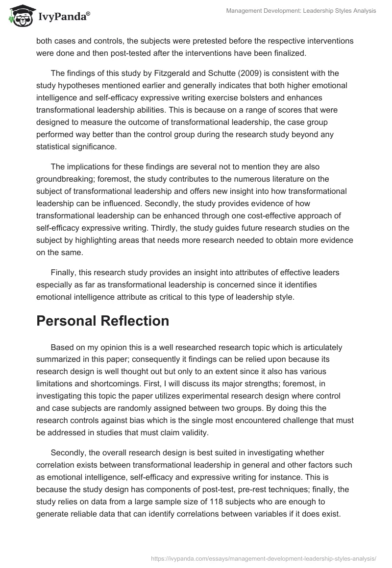Management Development: Leadership Styles Analysis. Page 2