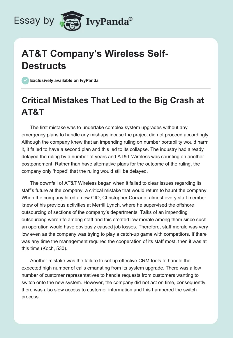 AT&T Company's Wireless Self-Destructs. Page 1