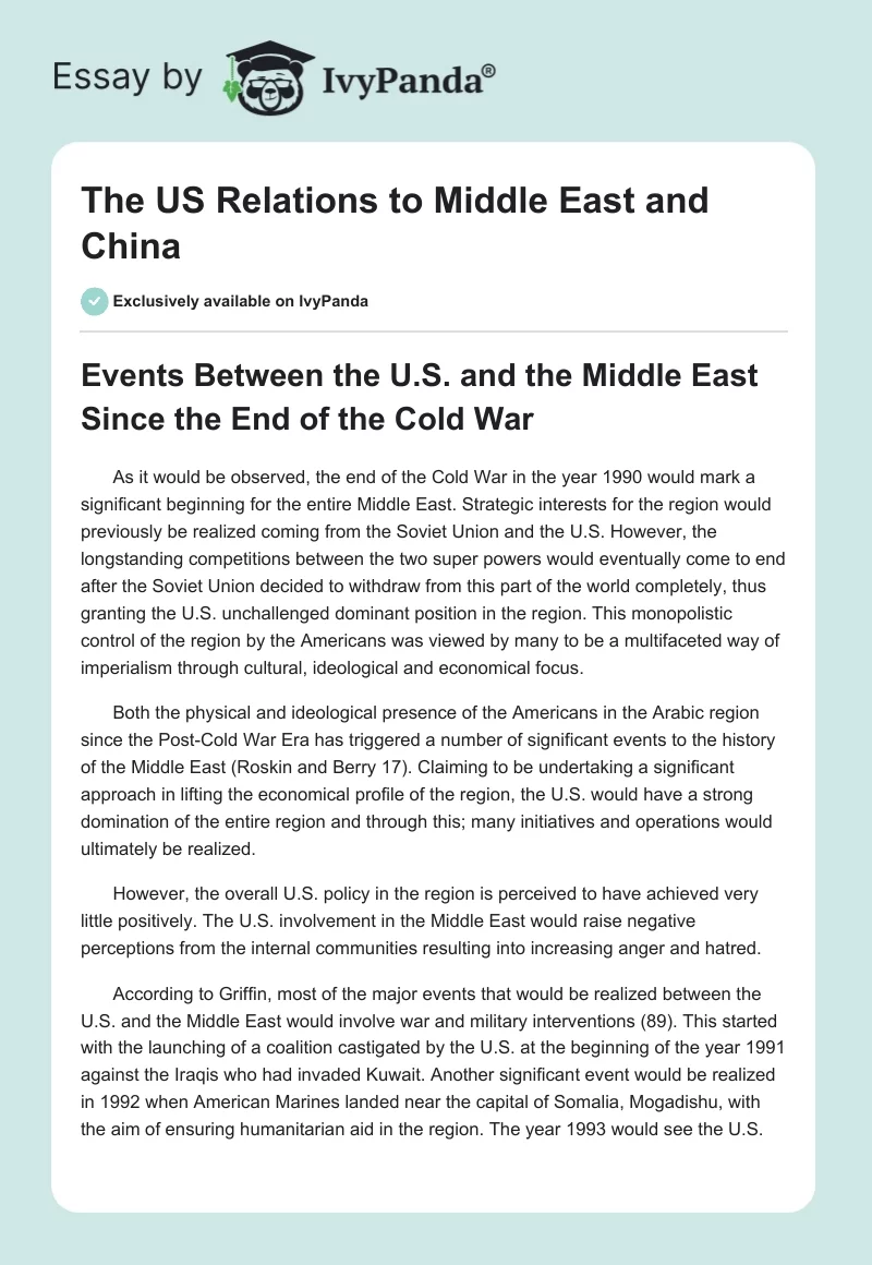 The US Relations to Middle East and China. Page 1