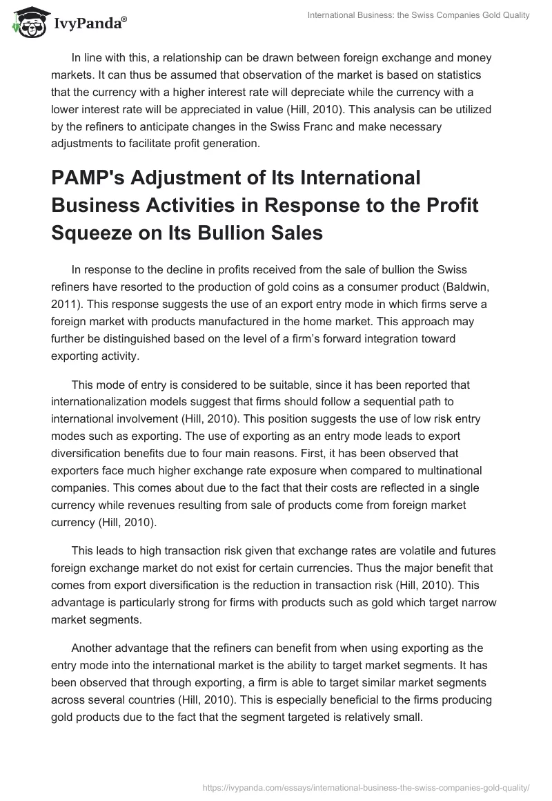 International Business: the Swiss Companies Gold Quality. Page 4