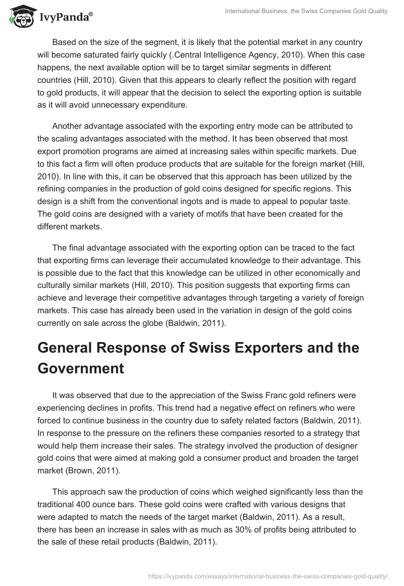 International Business: the Swiss Companies Gold Quality. Page 5