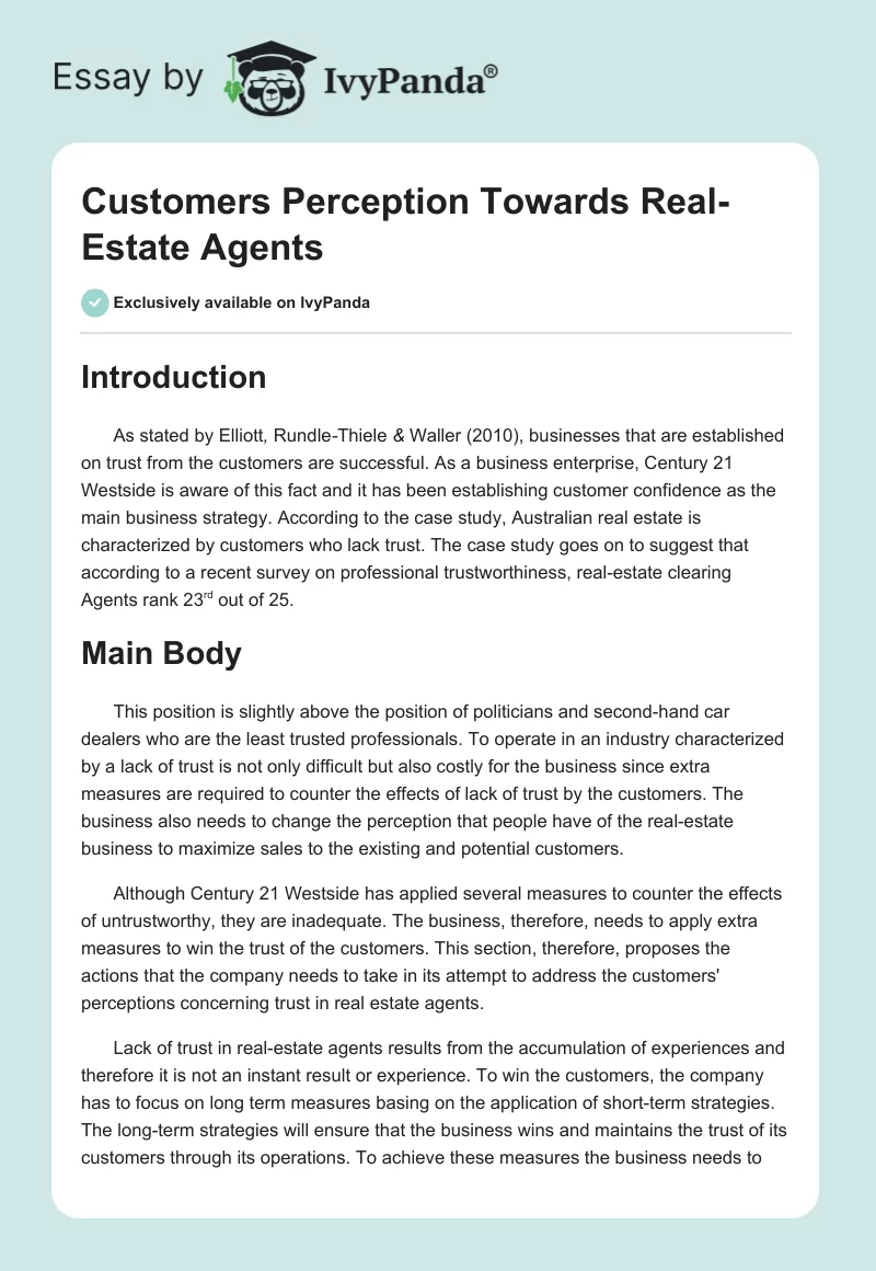 Customers Perception Towards Real-Estate Agents. Page 1