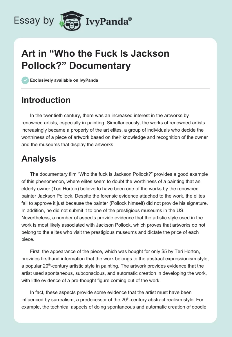 Art in “Who the Fuck Is Jackson Pollock?” Documentary. Page 1