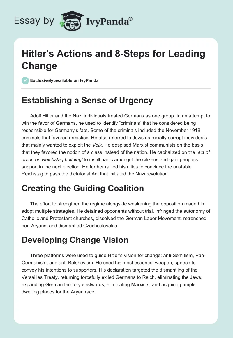 Hitler's Actions and 8-Steps for Leading Change. Page 1