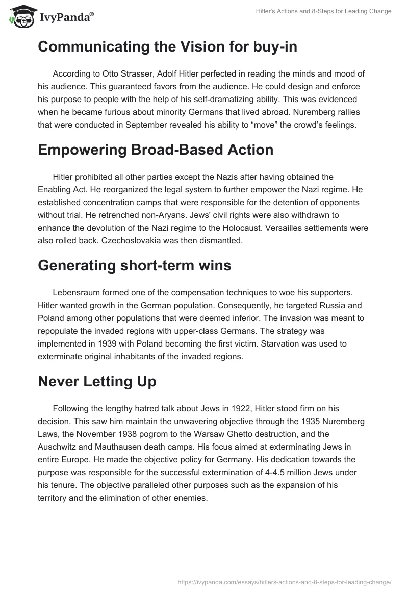 Hitler's Actions and 8-Steps for Leading Change. Page 2