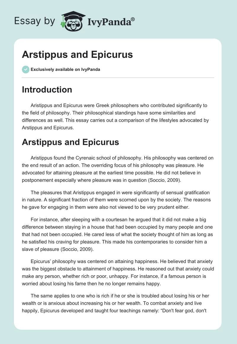 Arstippus and Epicurus. Page 1