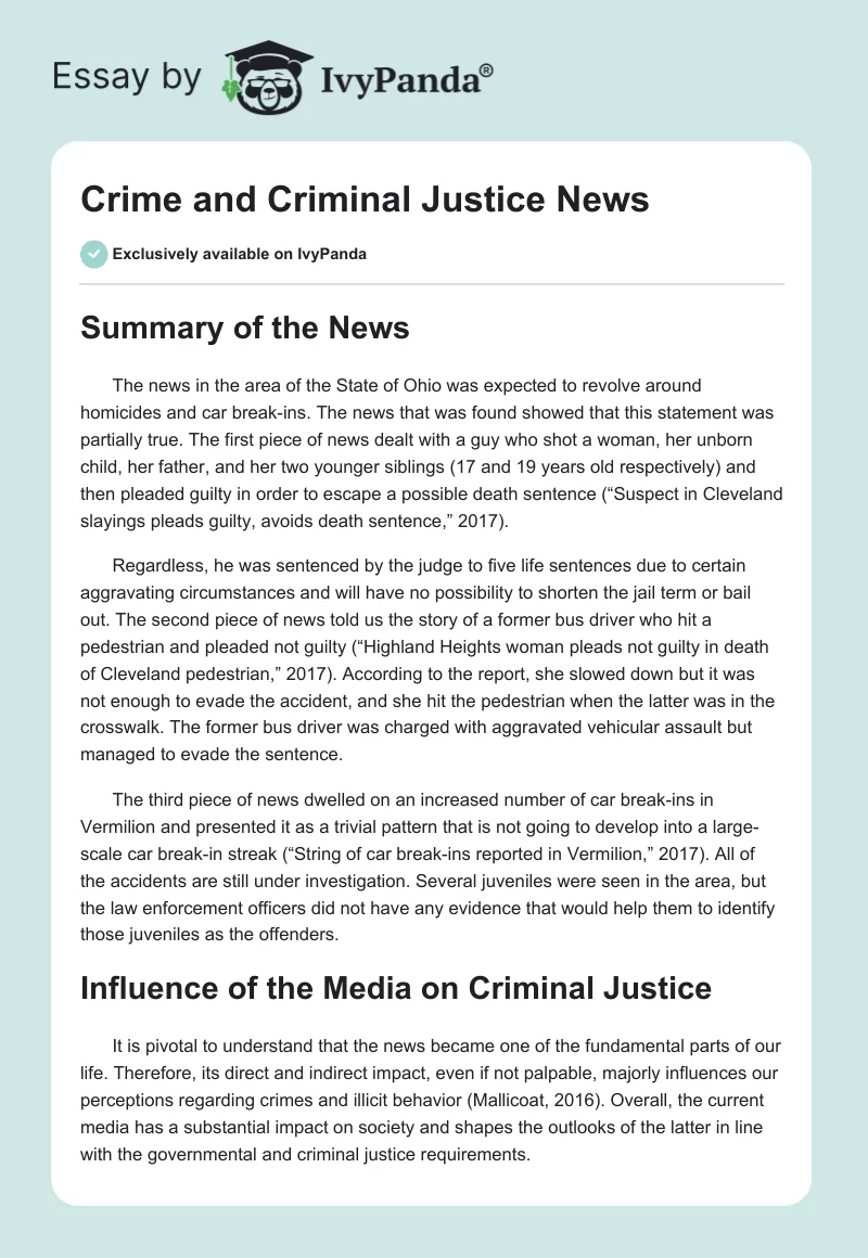 Crime and Criminal Justice News. Page 1