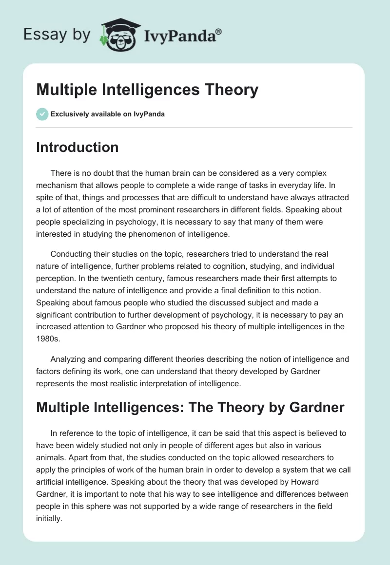 Multiple Intelligences Theory. Page 1