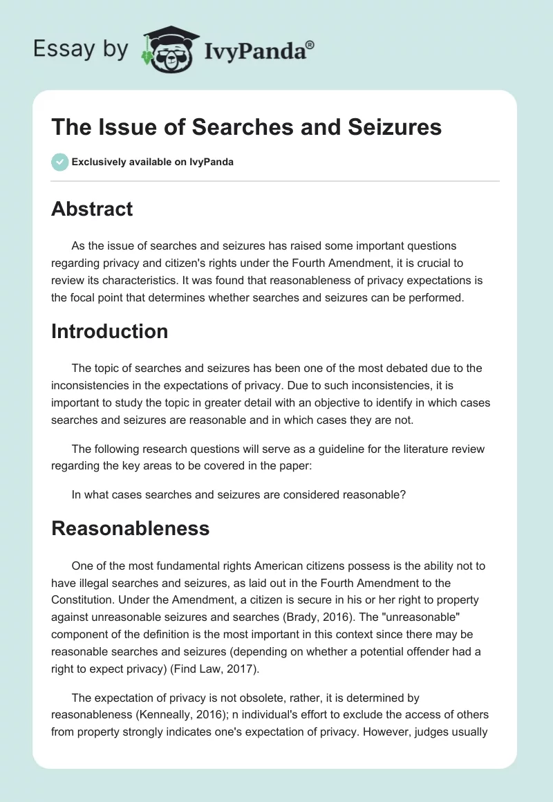 The Issue of Searches and Seizures. Page 1