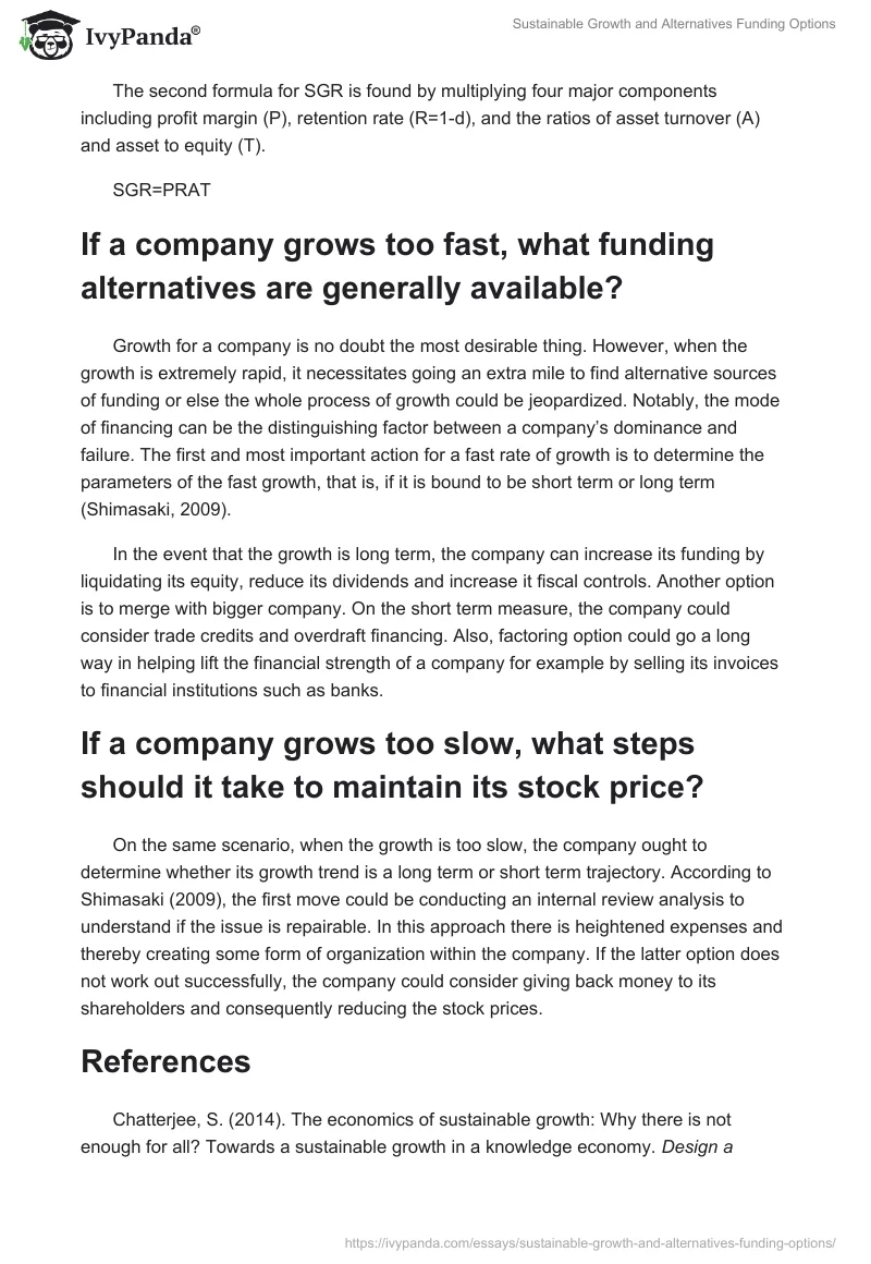 Sustainable Growth and Alternatives Funding Options. Page 2