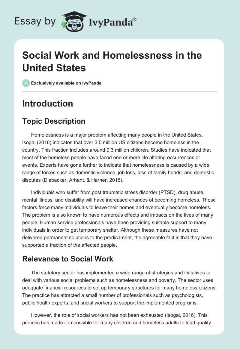 Social Work and Homelessness in the United States. Page 1