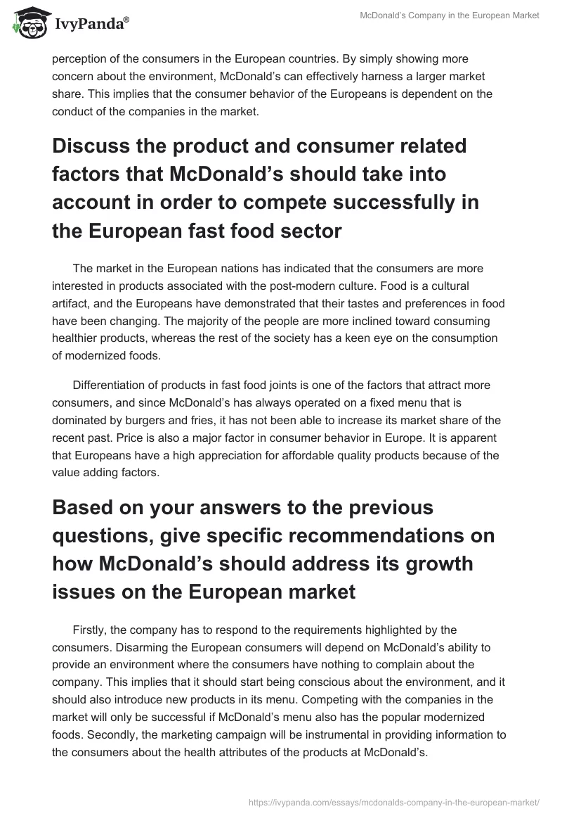 McDonald’s Company in the European Market. Page 2