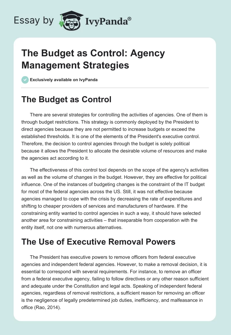 The Budget as Control: Agency Management Strategies. Page 1