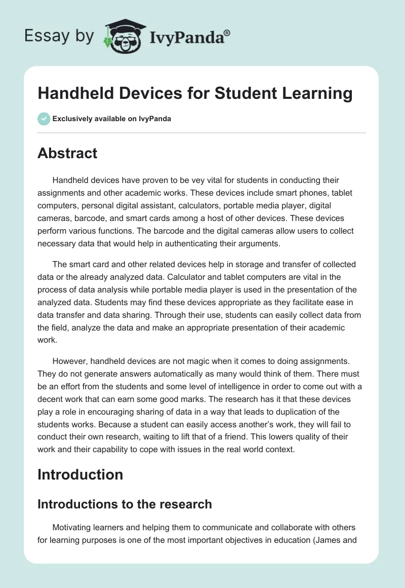 Handheld Devices for Student Learning. Page 1