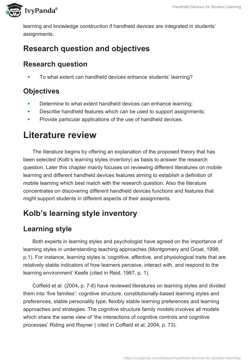 Handheld Devices for Student Learning. Page 4
