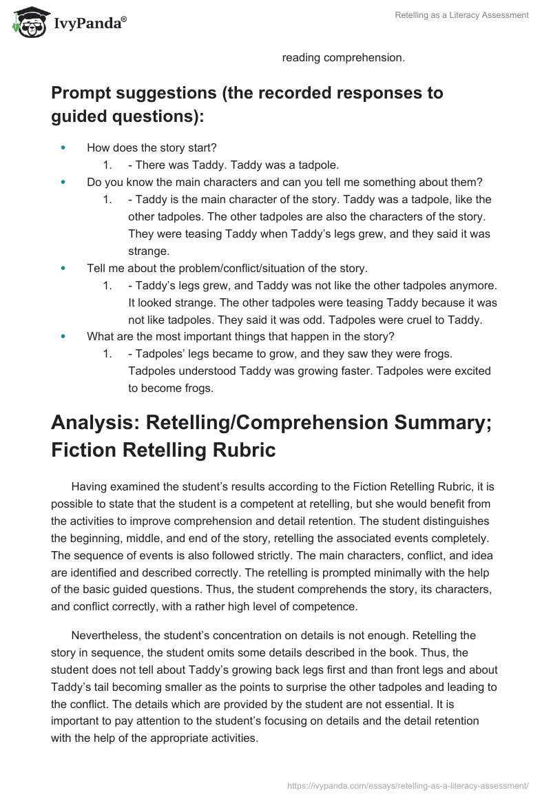 Retelling as a Literacy Assessment. Page 5