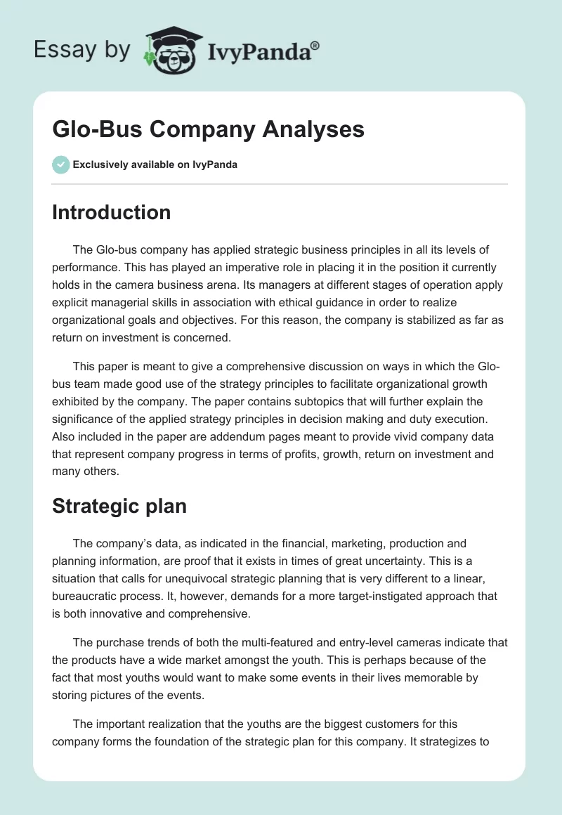 Glo-Bus Company Analyses. Page 1