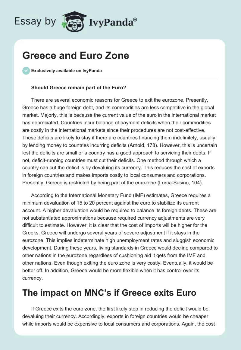 Greece and Euro Zone. Page 1