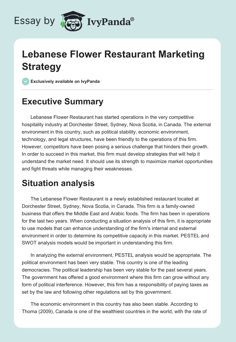 Lebanese Flower Restaurant Marketing Strategy. Page 1