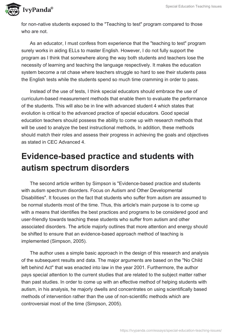 Special Education Teaching Issues. Page 2