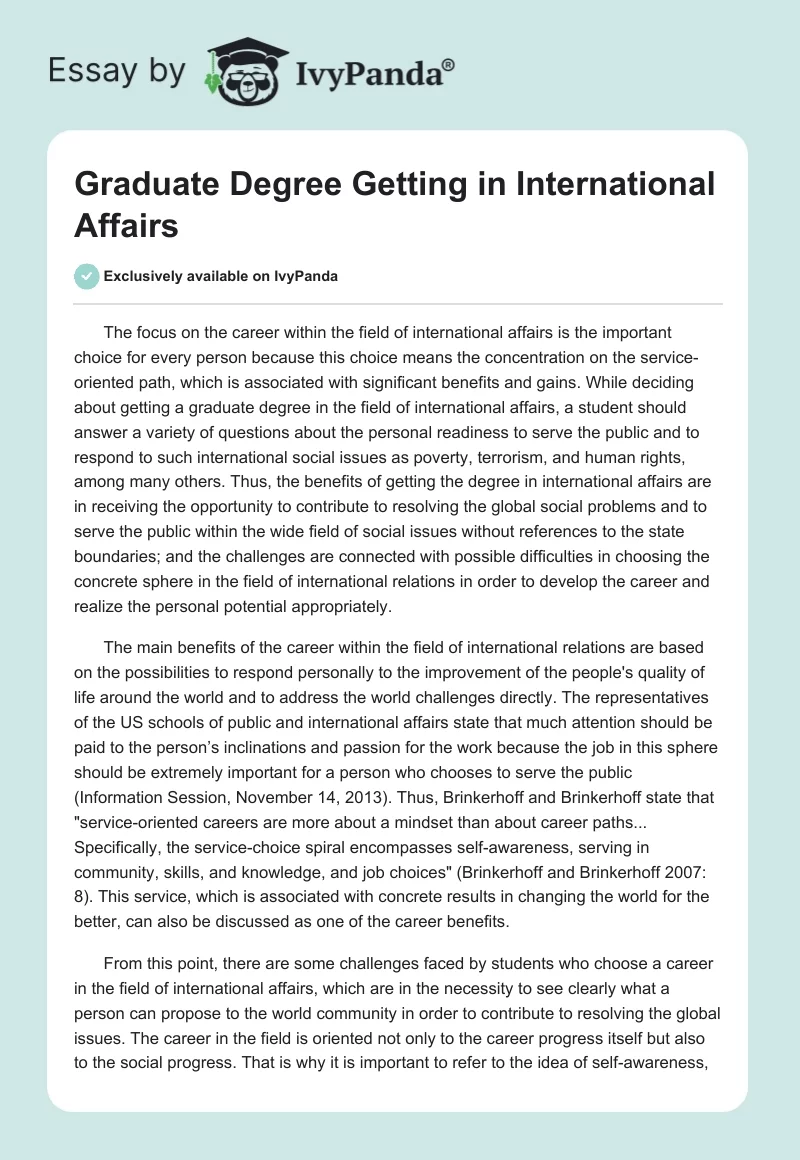 Graduate Degree Getting in International Affairs. Page 1