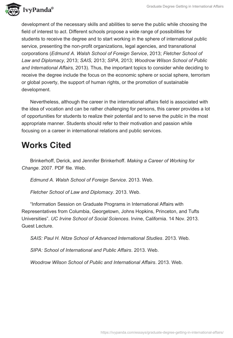 Graduate Degree Getting in International Affairs. Page 2