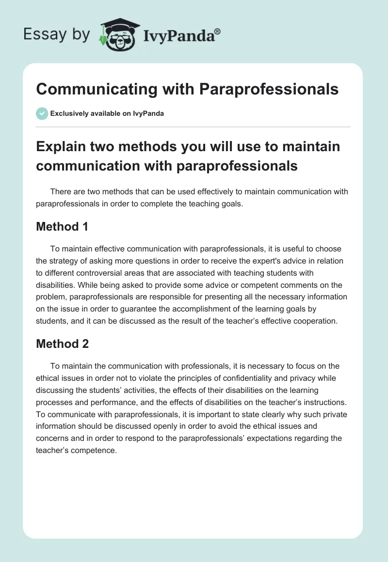 Communicating with Paraprofessionals. Page 1