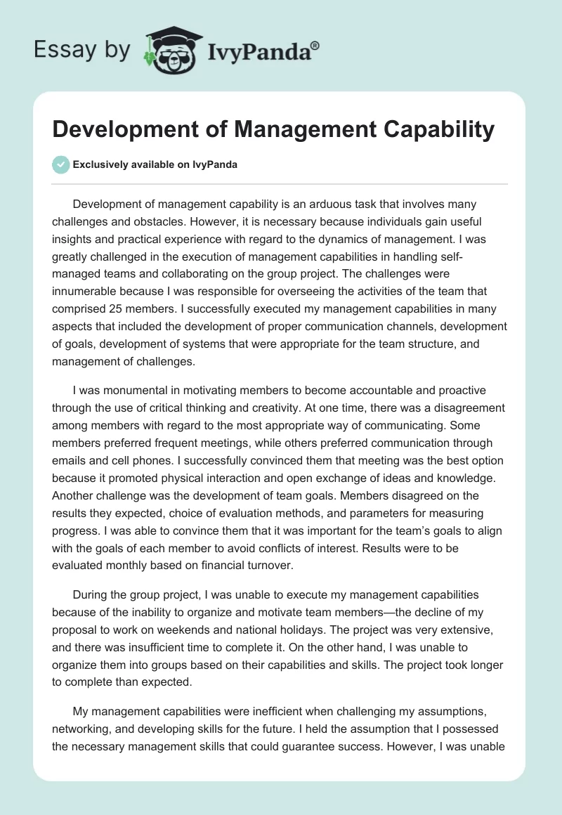 Development of Management Capability. Page 1