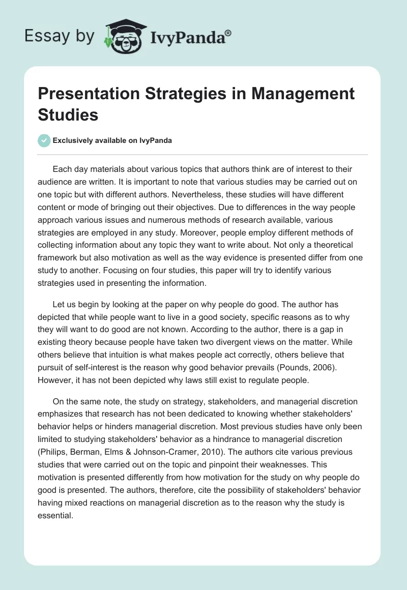 Presentation Strategies in Management Studies. Page 1
