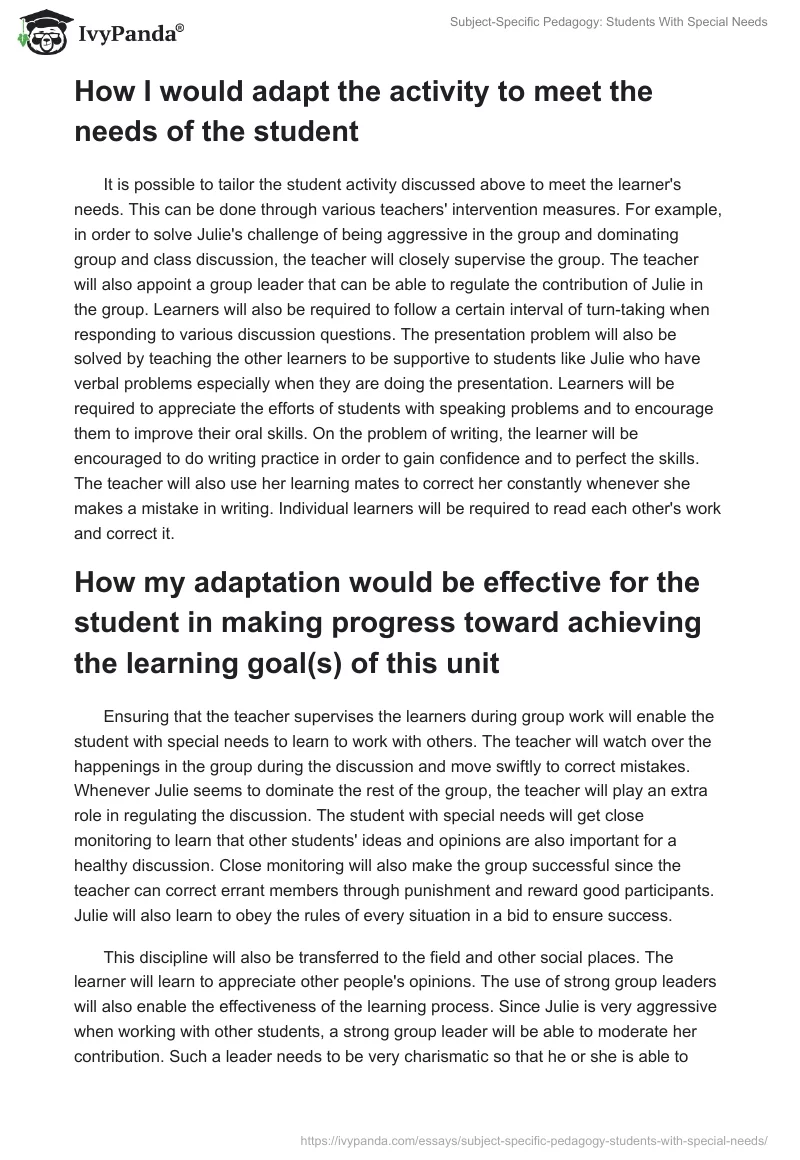 Subject-Specific Pedagogy: Students With Special Needs. Page 3