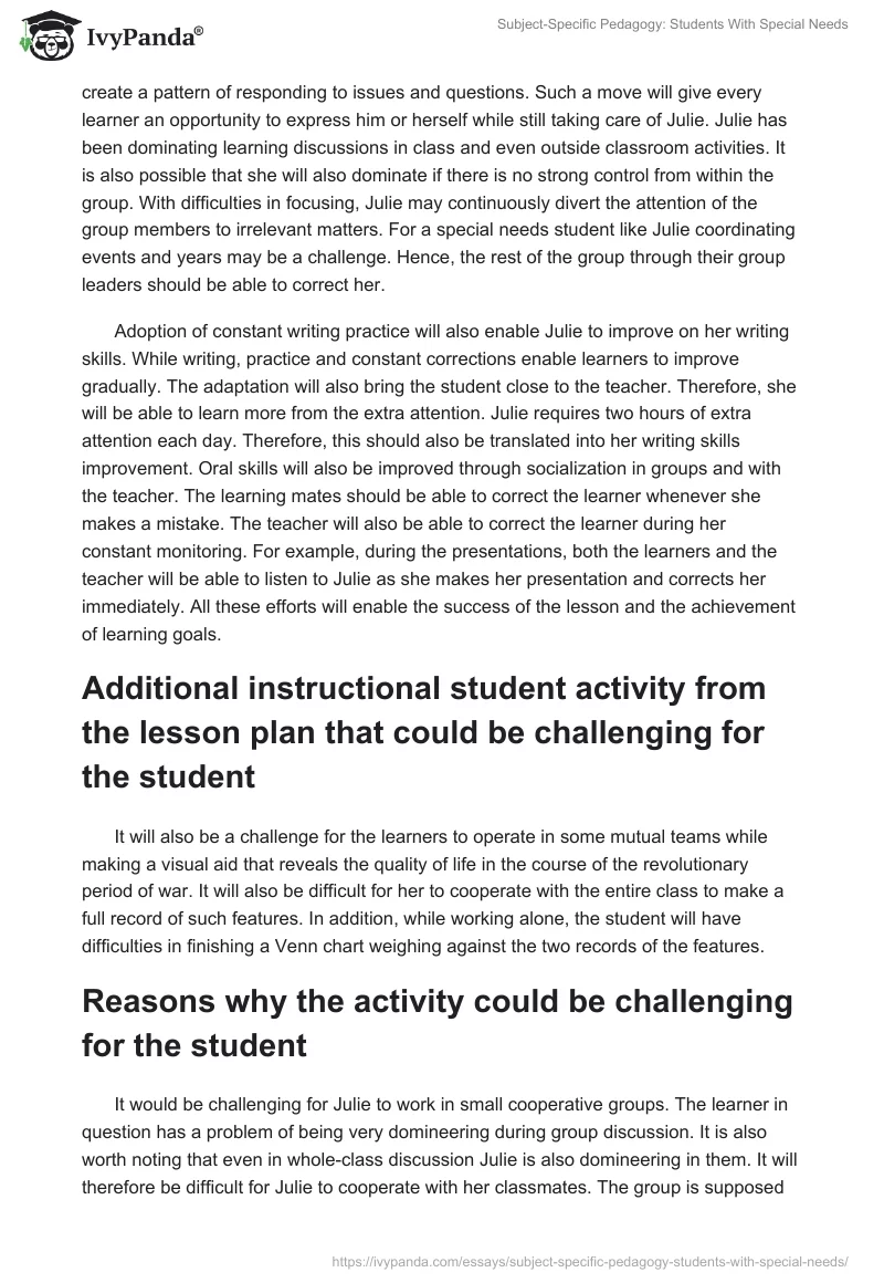 Subject-Specific Pedagogy: Students With Special Needs. Page 4
