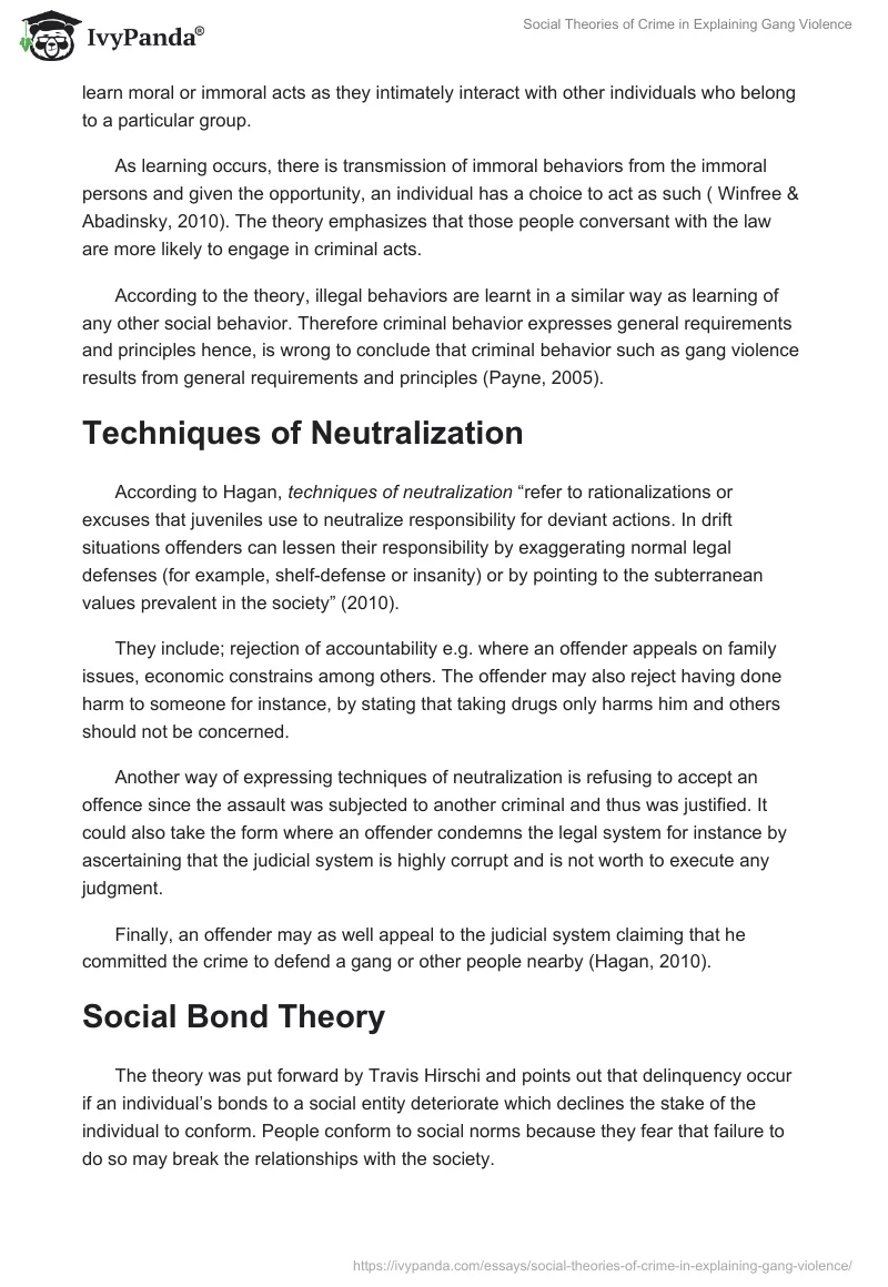 Social Theories of Crime in Explaining Gang Violence. Page 3