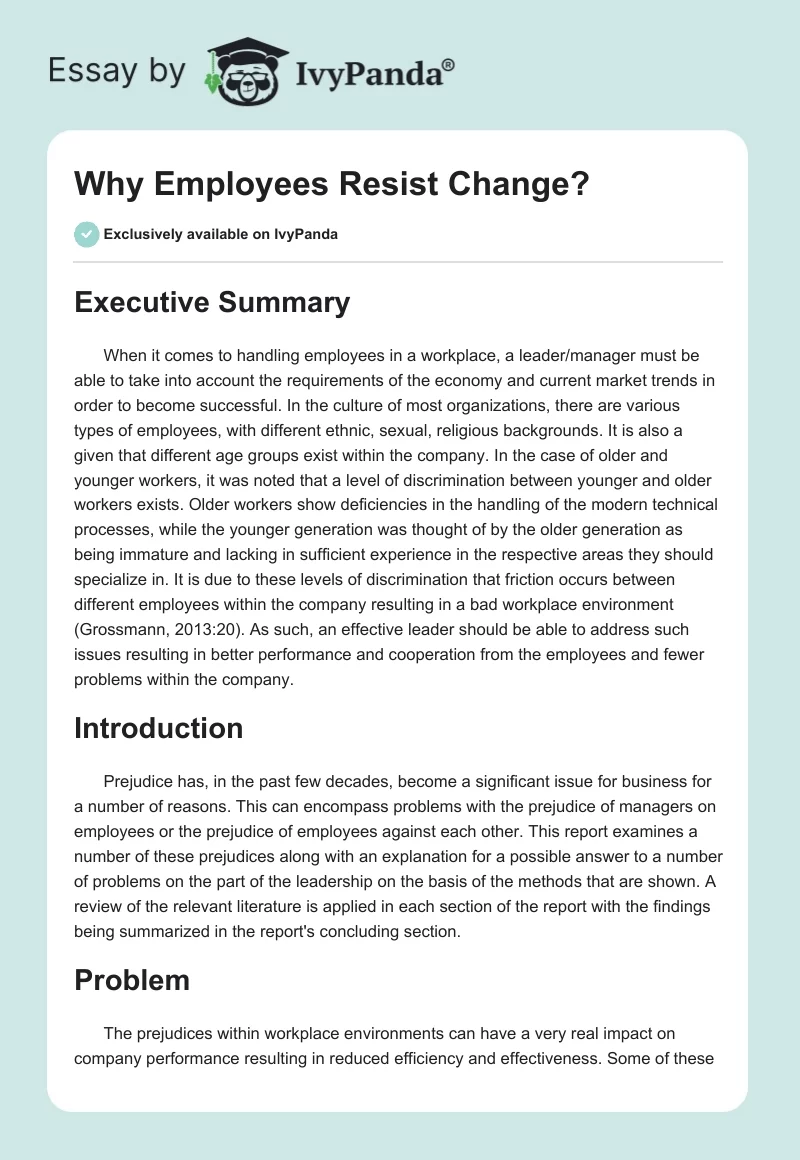 Why Employees Resist Change?. Page 1