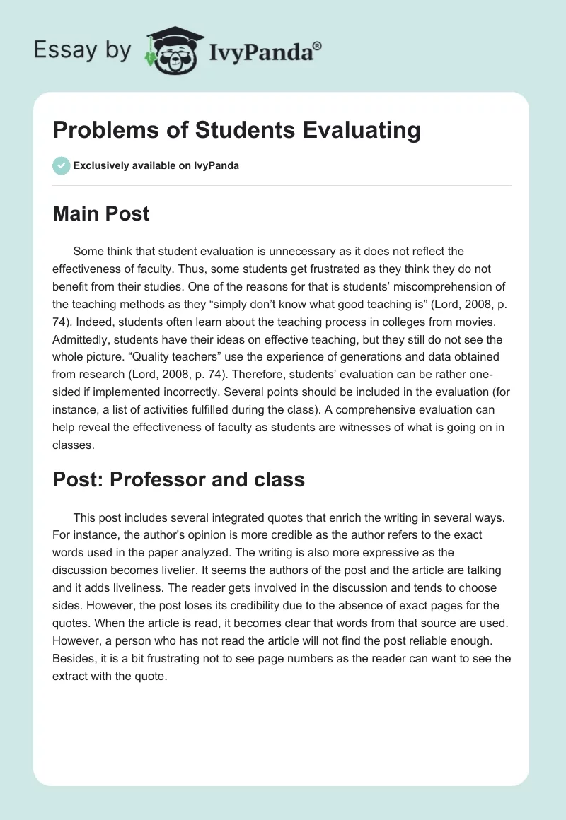 Problems of Students Evaluating. Page 1