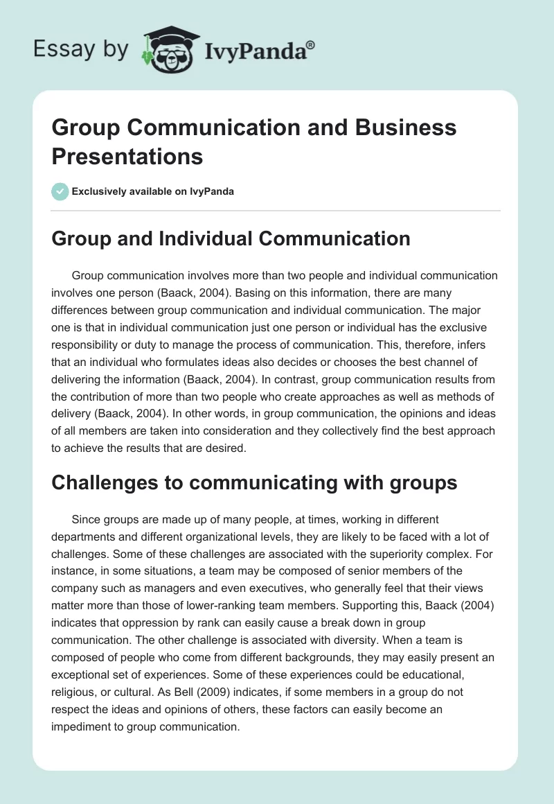 Group Communication and Business Presentations. Page 1