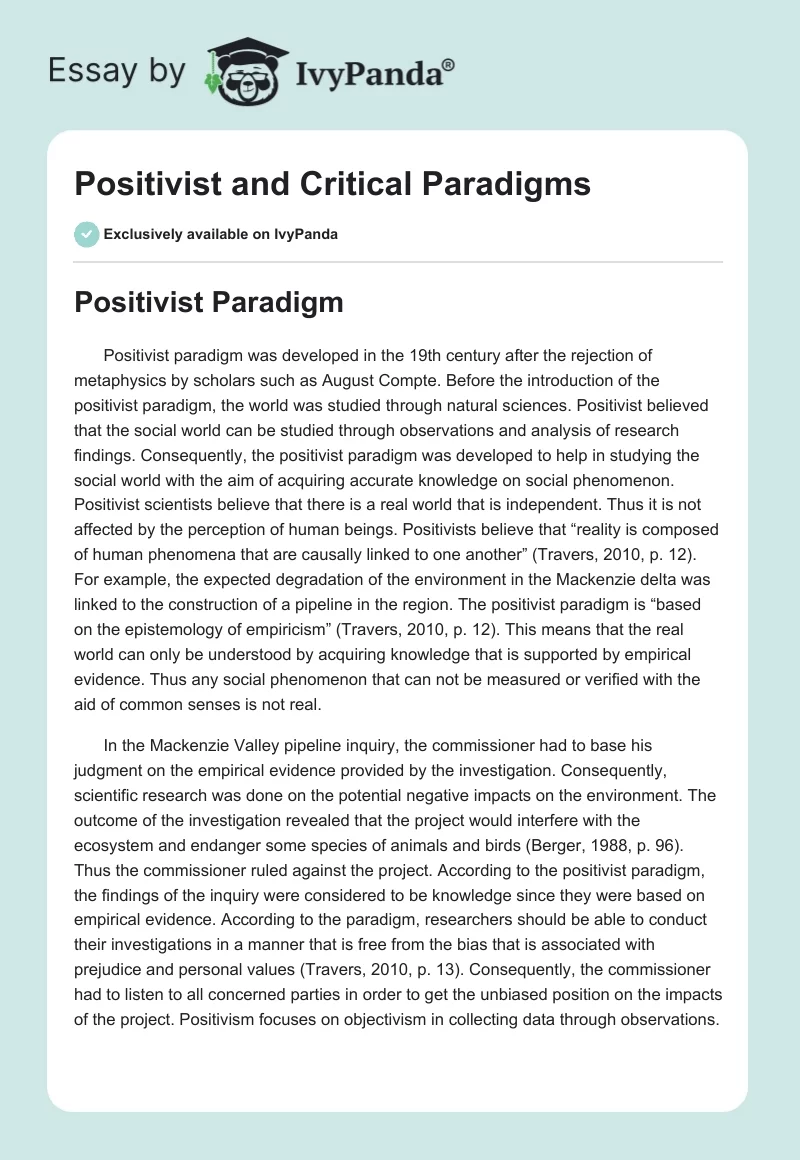 Positivist and Critical Paradigms. Page 1