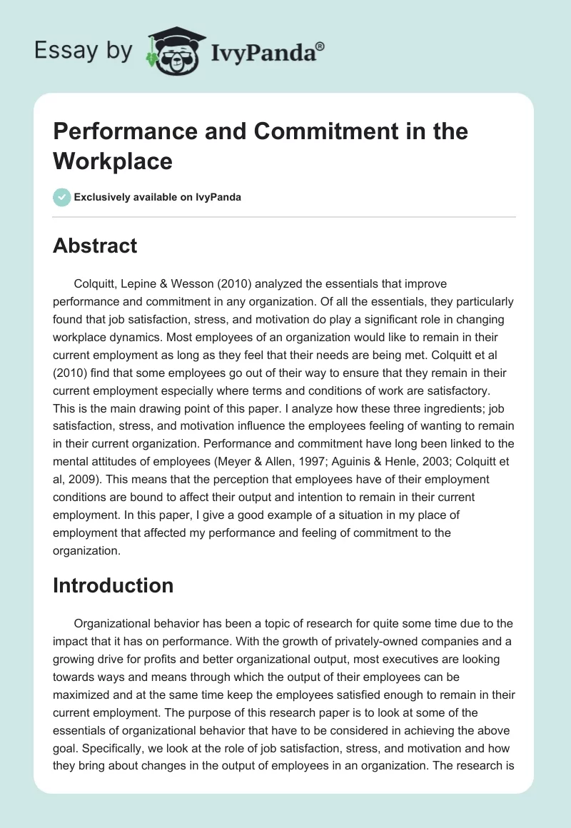 Performance and Commitment in the Workplace. Page 1