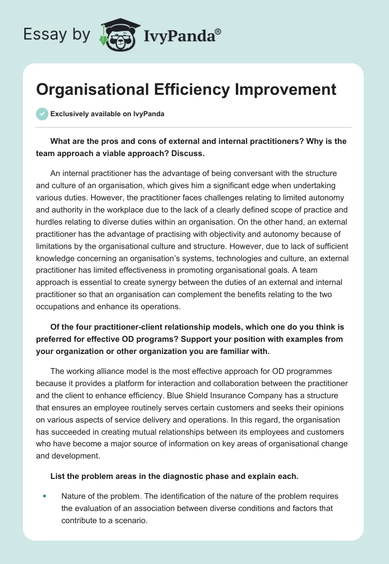 Organisational Efficiency Improvement. Page 1